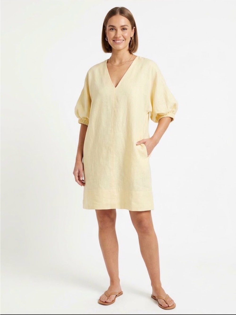 NWT Banana Republic Livia butter yellow linen mini dress M